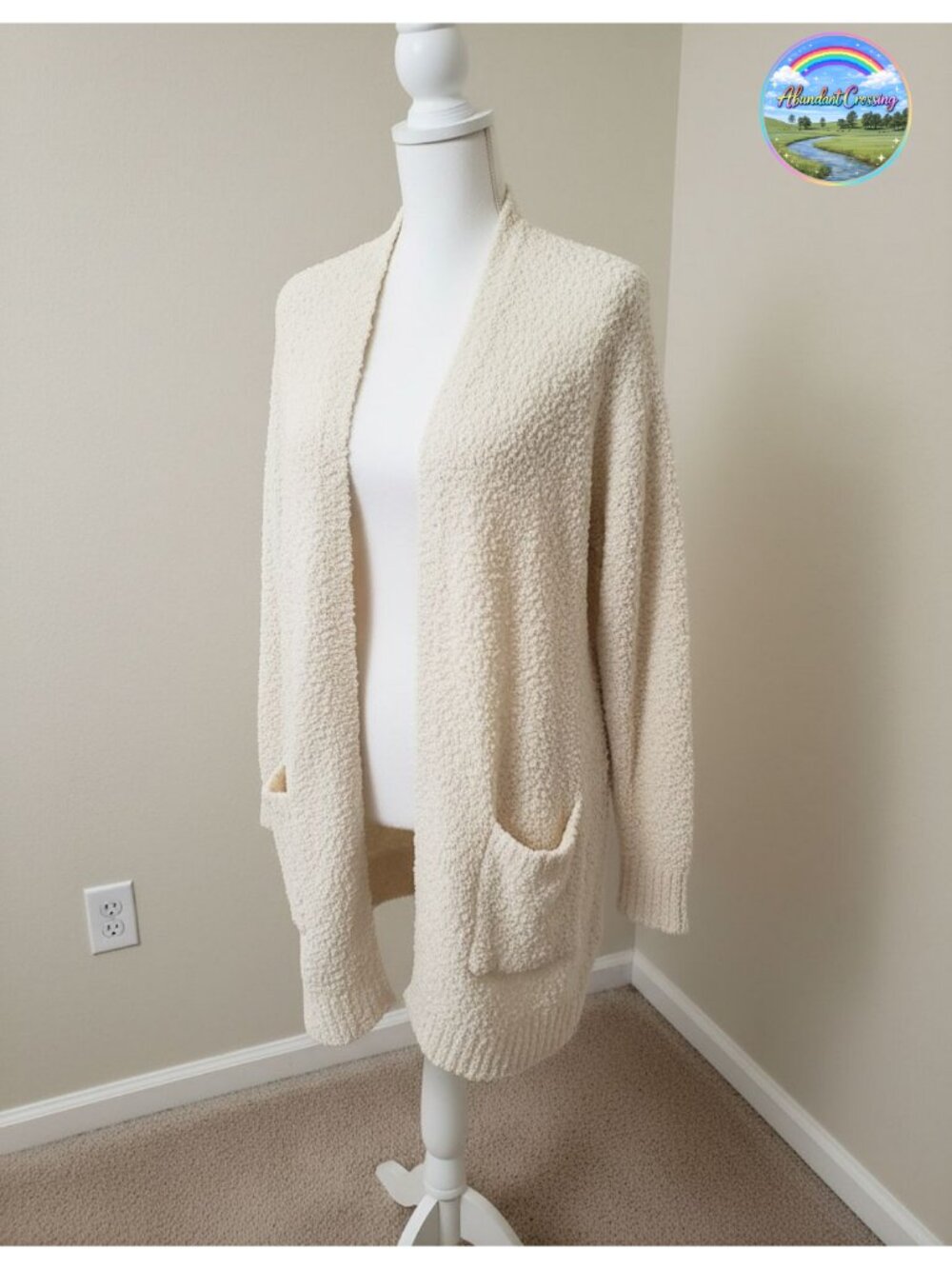 Long Fuzzy Fleece Open Front Cardigan Sweater with Pockets Chunky Knit